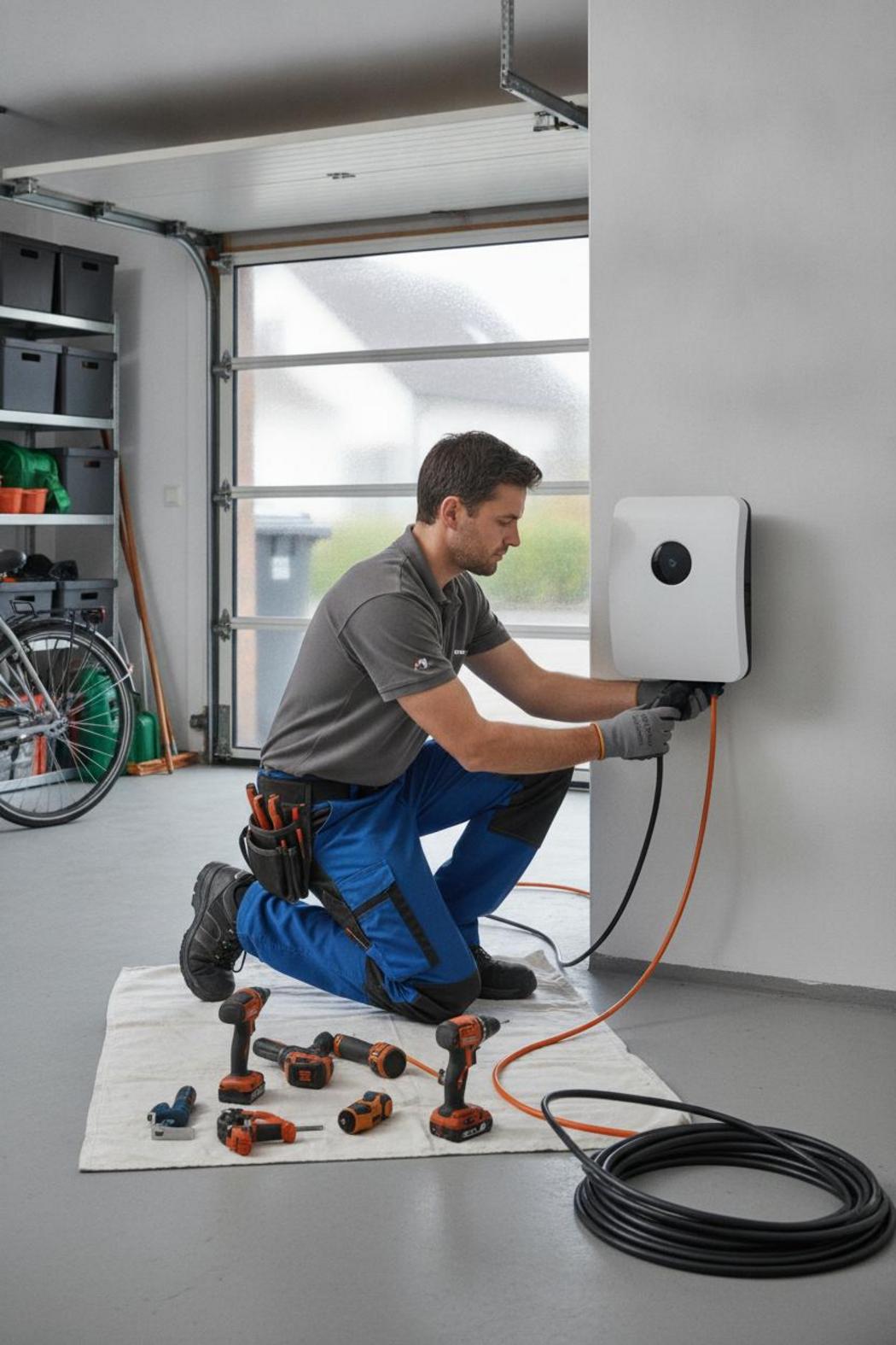 Elektriker installiert Wallbox in Einfamilienhaus-Garage – Kosten der Wallbox Installation im Überblick