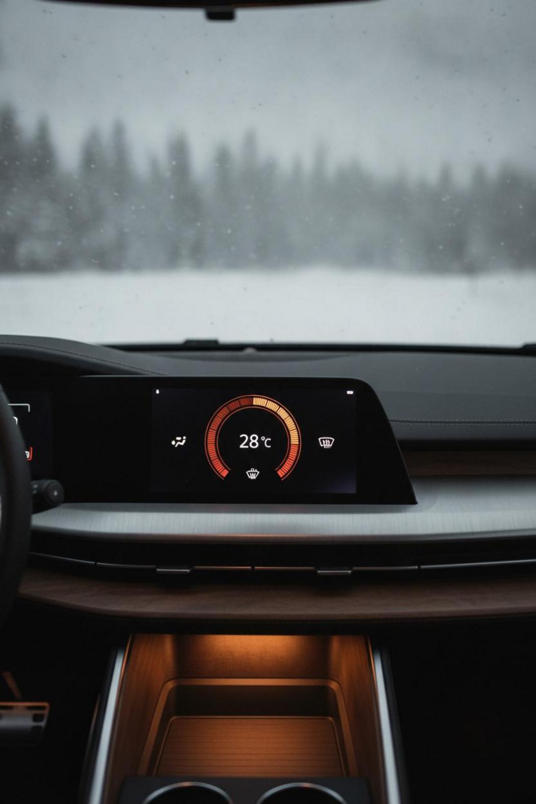 Klimasteuerung im E-Auto-Cockpit mit Heizungseinstellung – E-Auto Reichweite Winter beeinflusst durch Wärmepumpe