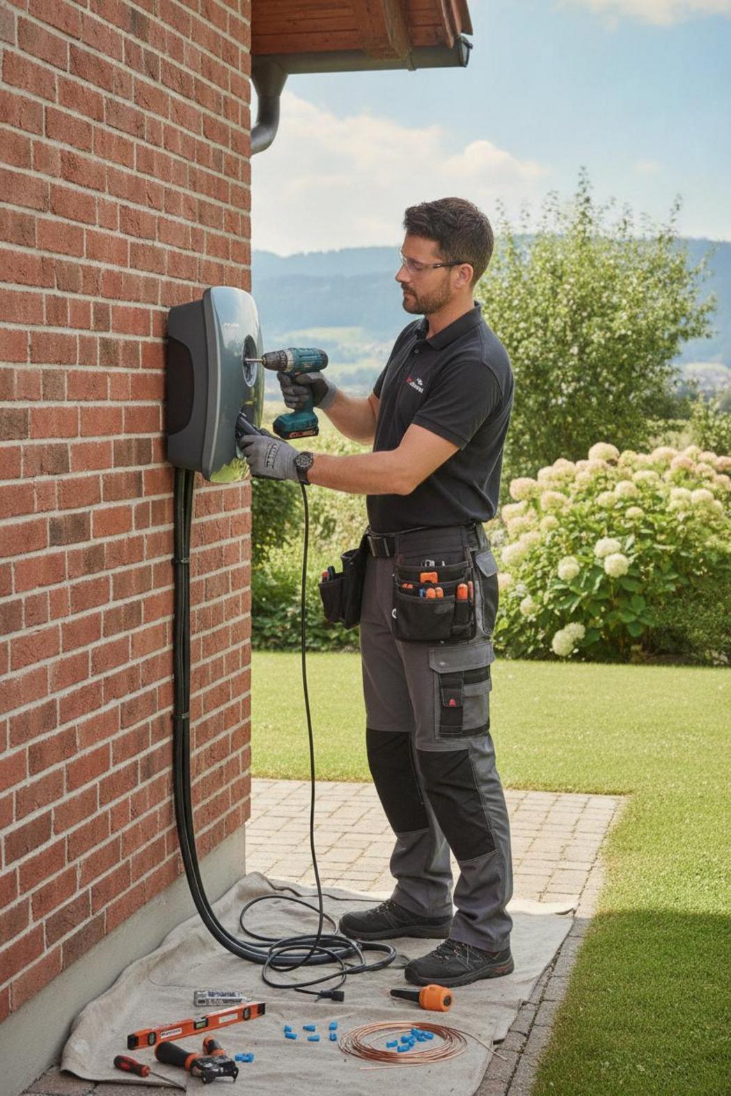 Elektriker installiert Wallbox an Einfamilienhaus – Wallbox Förderung Bayern 2026 beantragen