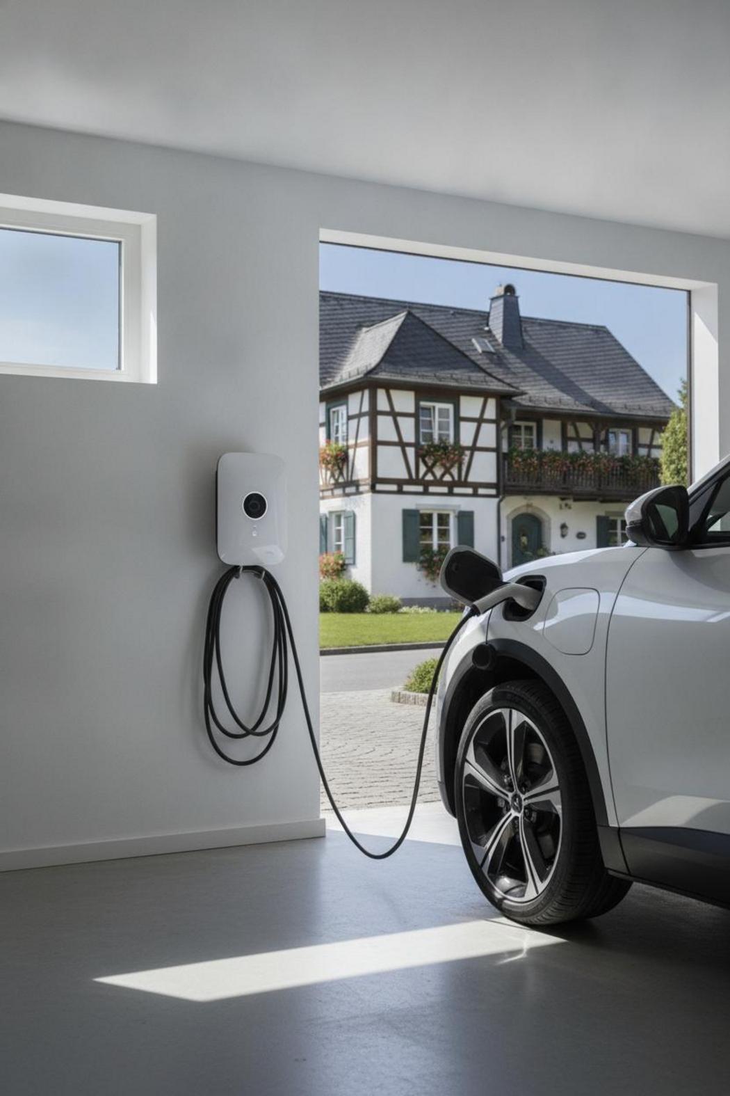 Elektroauto lädt an Wallbox in Münchner Garage – Wallbox Förderung Bayern 2026 beantragen