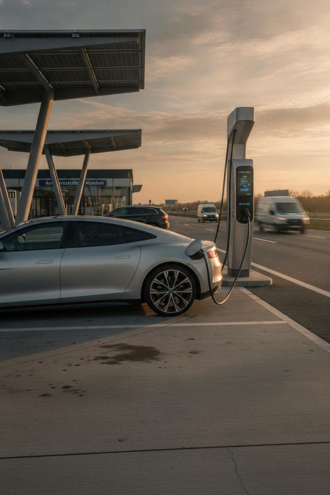 Elektroauto lädt an Schnellladestation bei München – E-Auto Reichweite Vergleich 2026 im Alltag